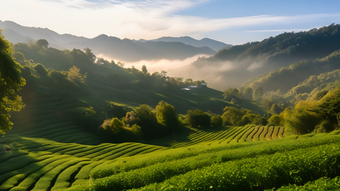 茶叶基地茶园茶山春天生机盎然