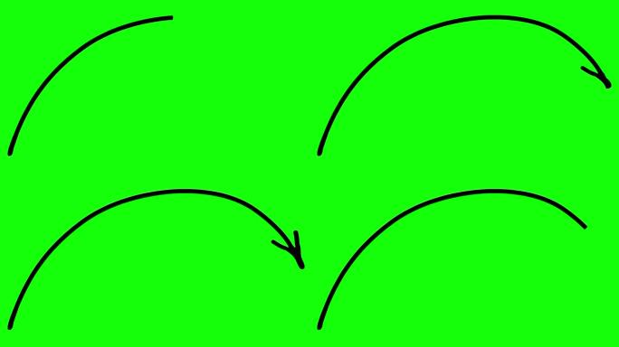 绘制箭头的动画线性符号。手绘的黑色箭头指向右边。矢量插图隔离在绿色背景上。