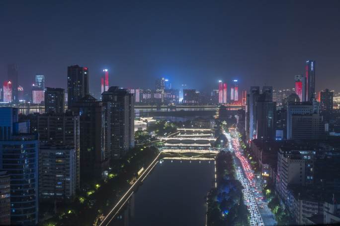 江西南昌滕王阁双子塔抚河车流延时夜景