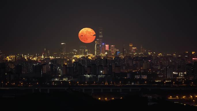 北京中国尊中秋节满月悬月月升延时