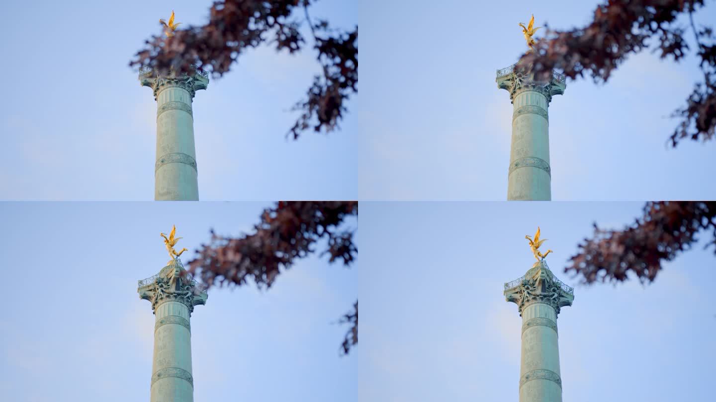 在法国巴黎巴士底广场的柱子上发现了金色天使。低角度