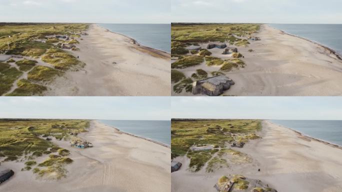 Klitmøller海岸电池，丹麦的海滩地堡-无人机向前飞行
