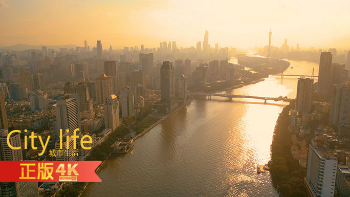 4K城市影像航拍包含日出和日落都市风景