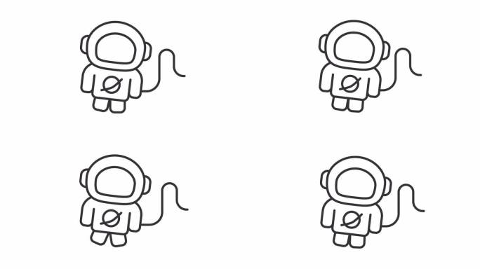 宇航员2D黑色细线动画，透明背景高清视频，代表空间的无缝循环4K视频