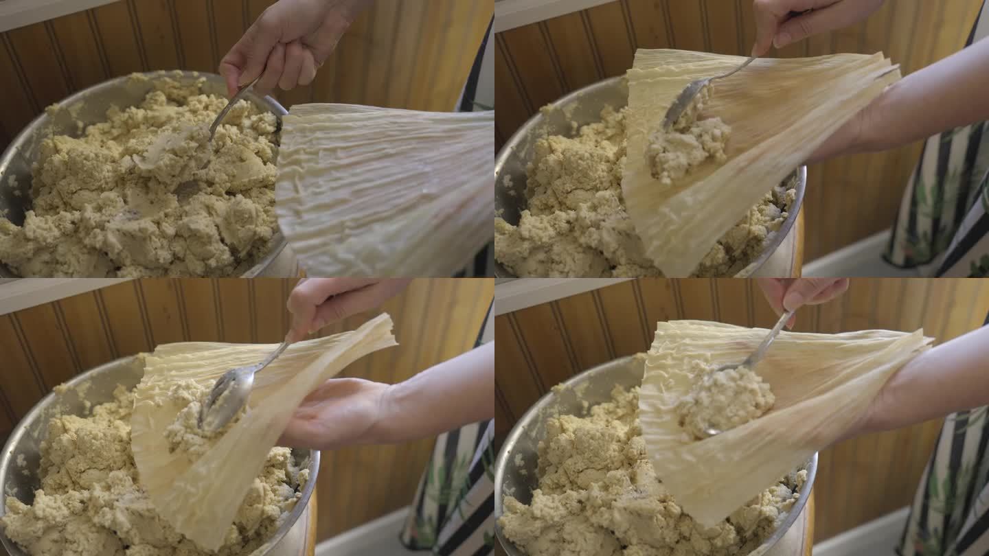 用玉米皮手工制作玉米粉蒸肉