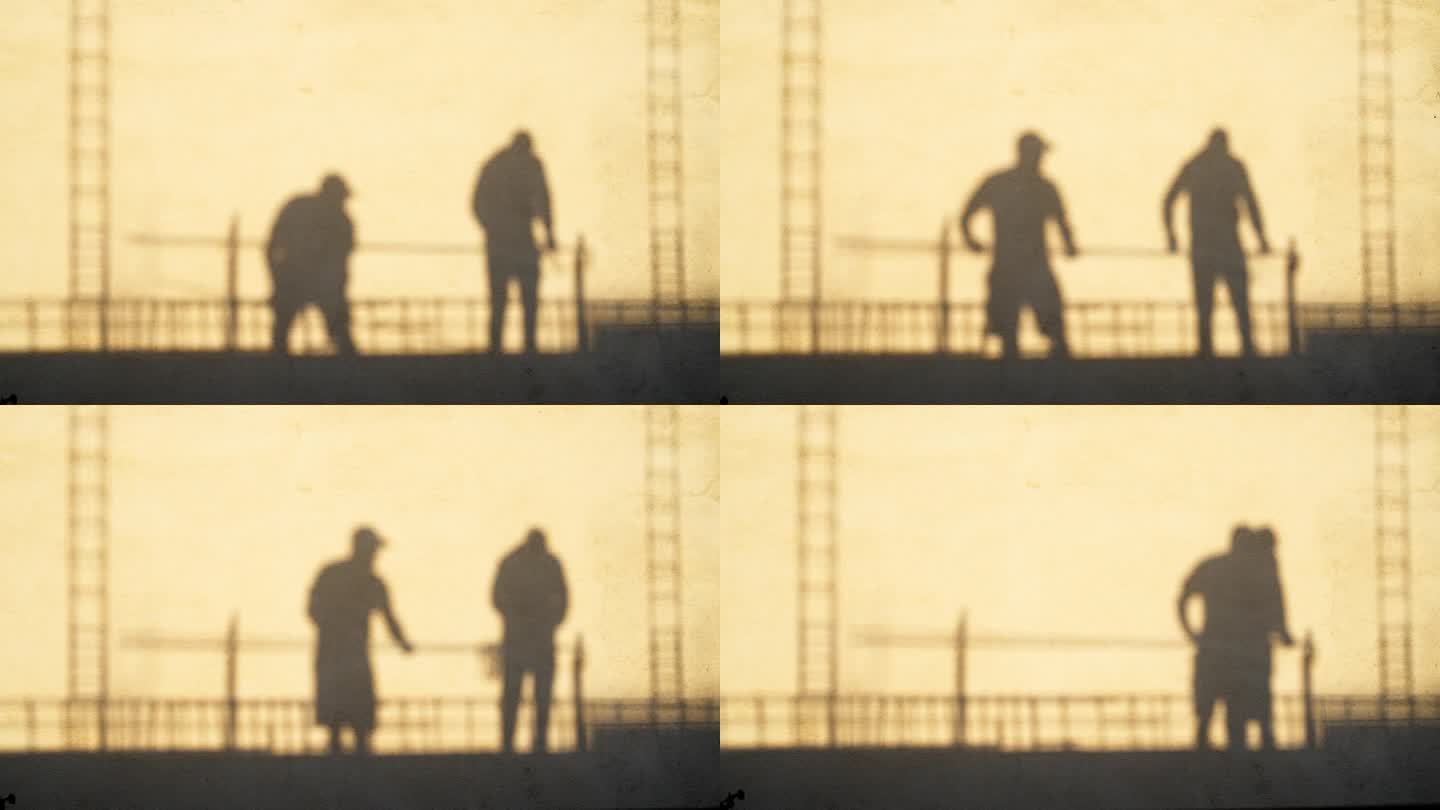 建筑工人的影子施工地剪影建筑工人的影子