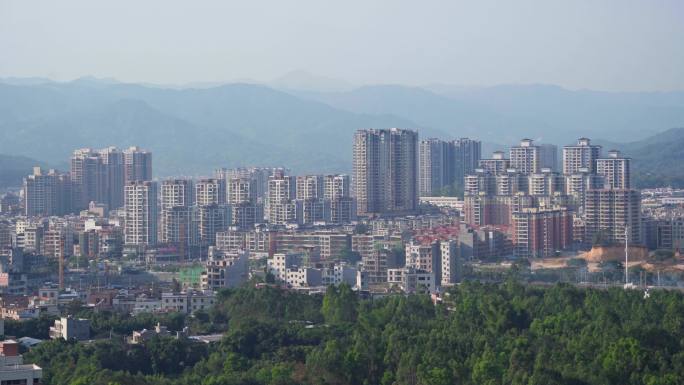 花园城市固定机位城市缩影县城楼宇地平线