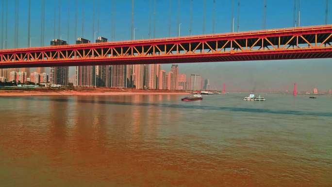 航拍实拍武汉城市素材武汉杨泗港大桥