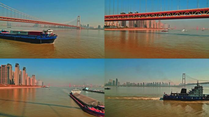 航拍实拍武汉城市素材武汉杨泗港大桥