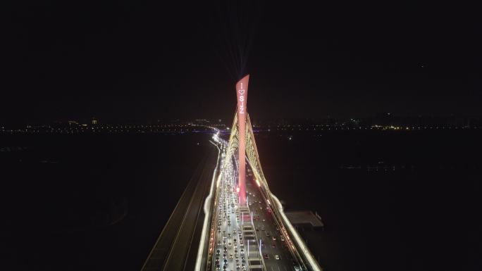 4k航拍城市地标夜景石家庄大桥