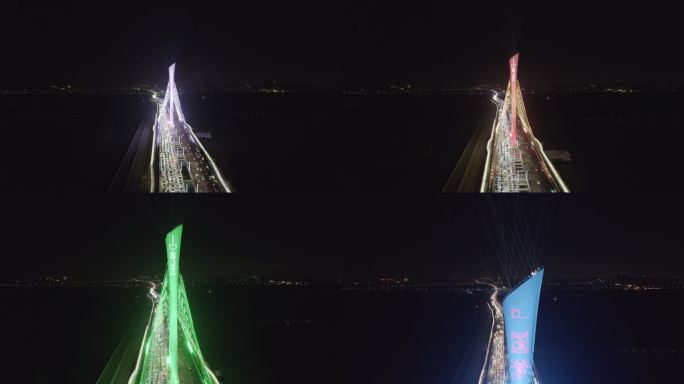 4k航拍城市地标夜景石家庄大桥
