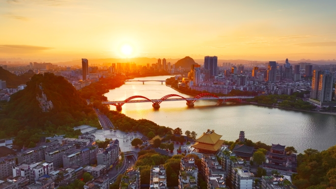 柳州城市日出航拍
