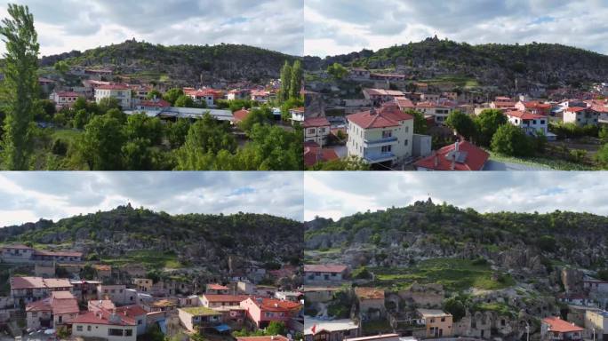 无人机视频从亚亚兹尼镇开始，飞向土耳其国旗