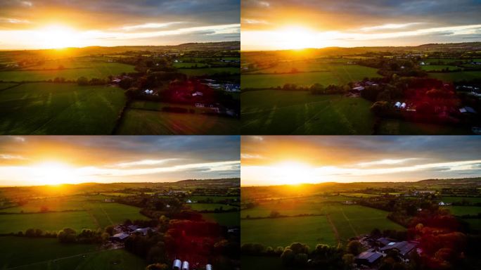爱尔兰乡村风光上的夕阳