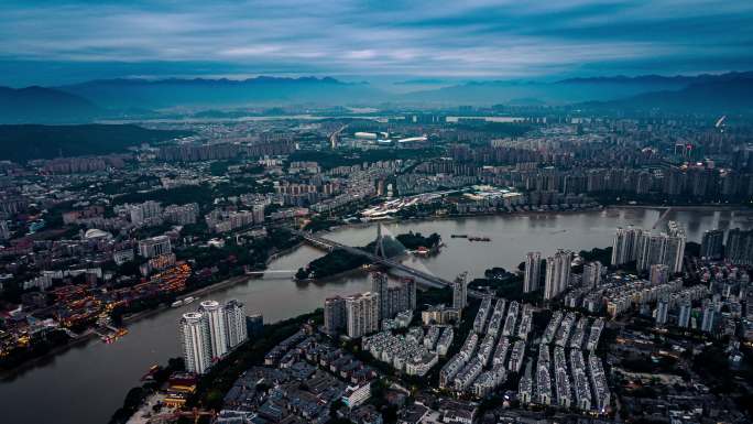 福建福州闽江三县洲大桥爱情岛城市风景航拍