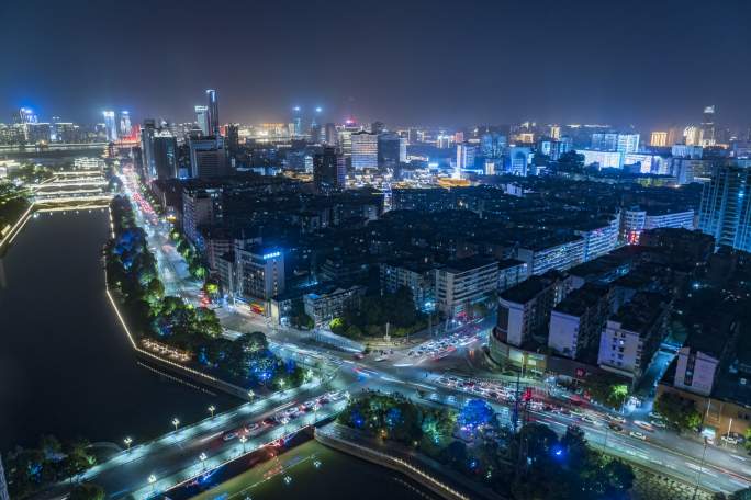 江西南昌滕王阁抚河北路车流延时夜景