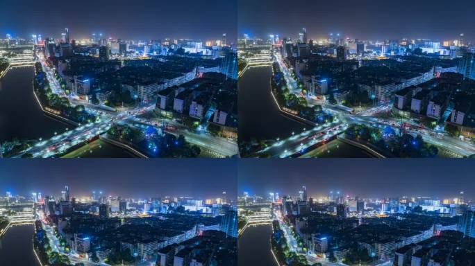 江西南昌滕王阁抚河北路车流延时夜景