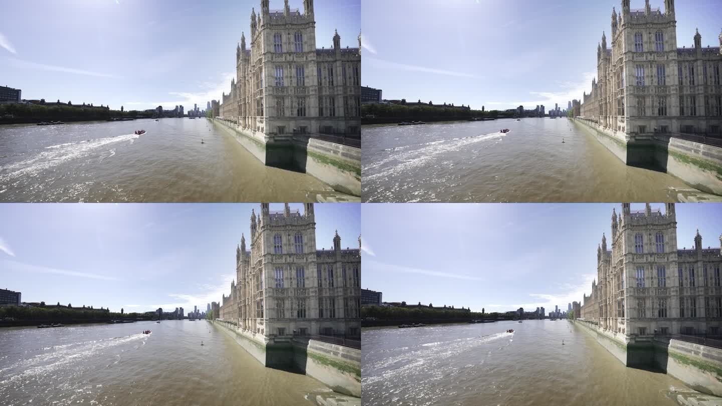 伦敦，泰晤士河和威斯敏斯特宫在南面