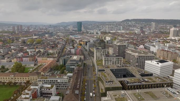 白天苏黎世中央城市景观航拍全景延时4k瑞士