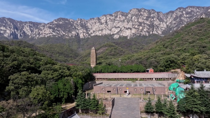 航拍郑州嵩山大法王寺