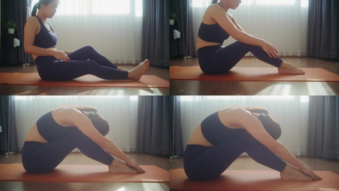 在家做瑜伽的女人视频素材热身拉伸