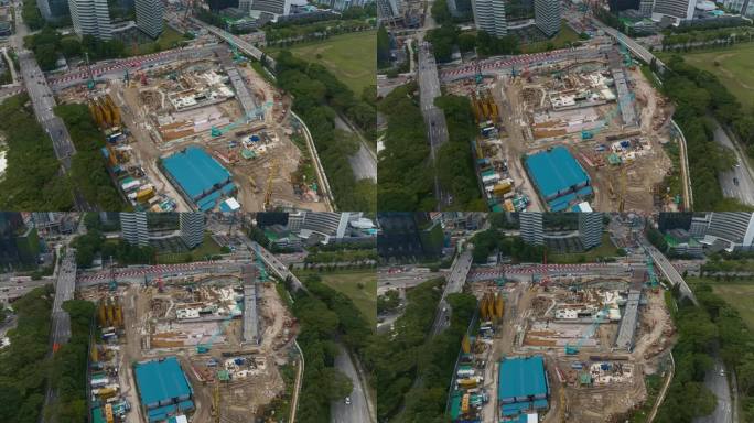 白天新加坡城市交通中心工作建筑场地航拍全景4k延时拍摄