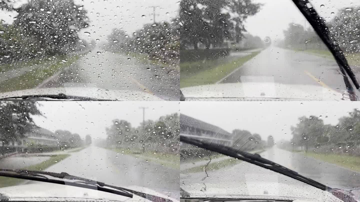 在雨中行驶的汽车。