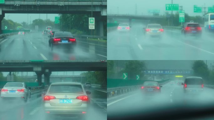 下雨车流雨天城市高速出行行车