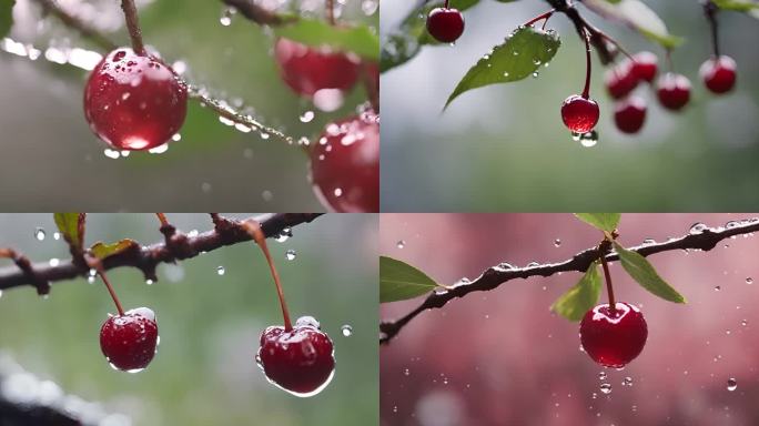 唯美雨中樱桃视频素材