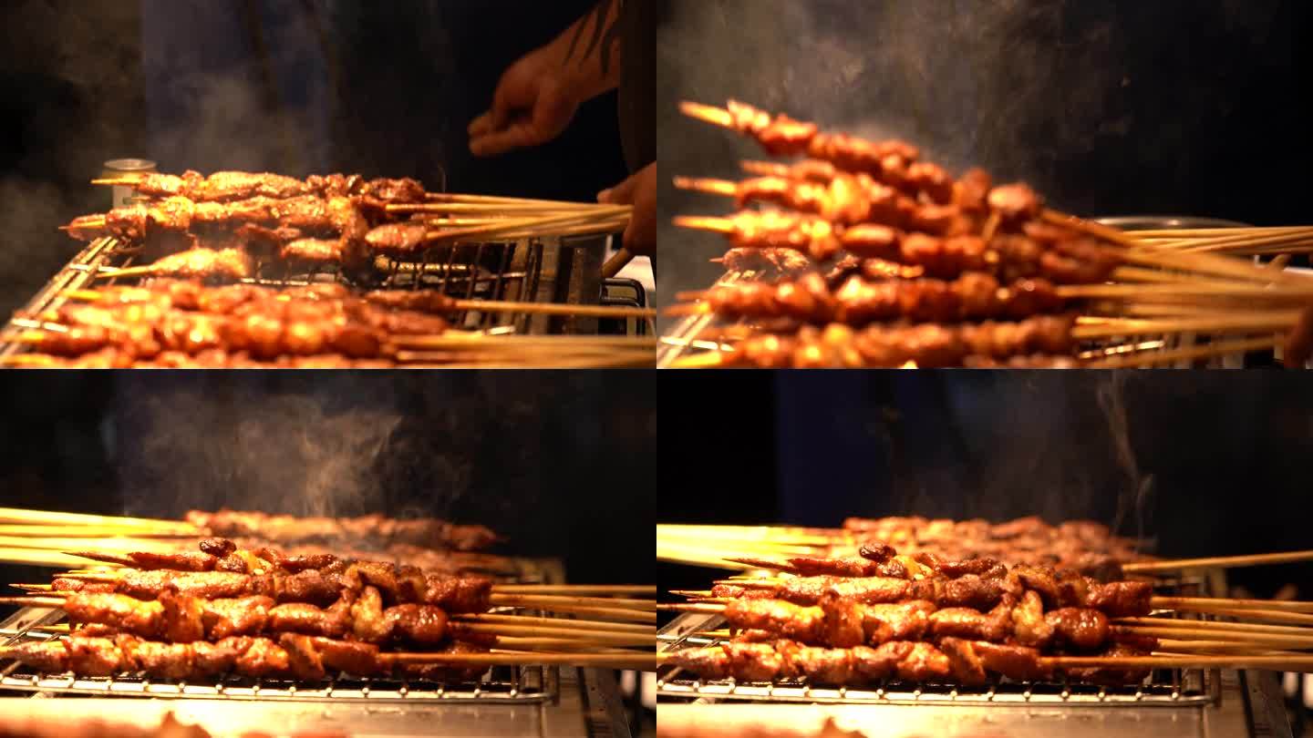 夏季烧烤新疆大肉串烤肉美食实拍视频