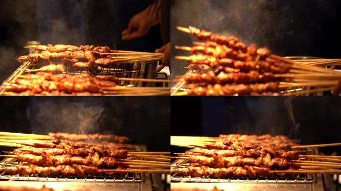 夏季烧烤新疆大肉串烤肉美食实拍视频