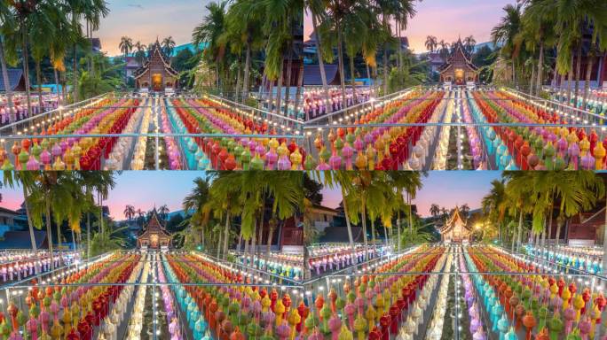 泰国清迈Wat Phra Singh Woramahawihan寺的灯节装饰
