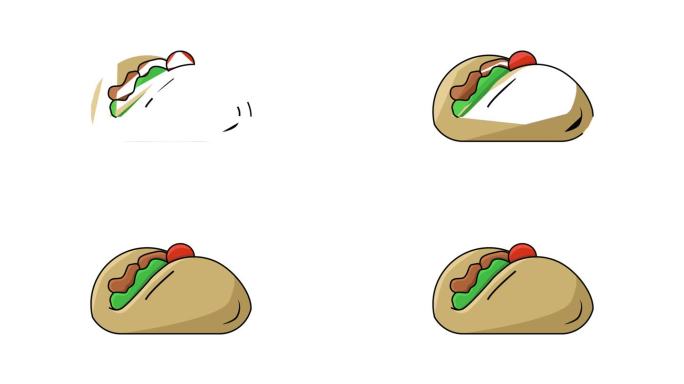 在白色背景上形成一个墨西哥卷饼的动画视频