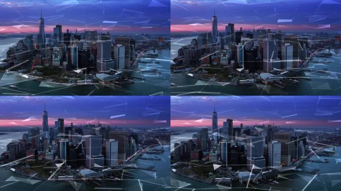 曼哈顿天际线的鸟瞰图。Technology-Futuristic。白天曼哈顿中城的照片。
