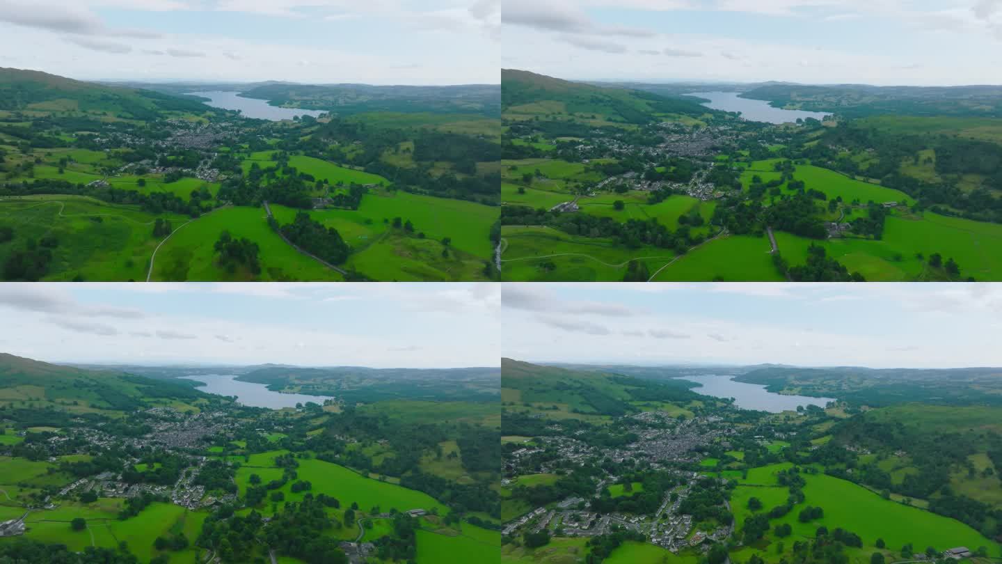 无人机拍摄的英国英格兰坎布里亚郡湖区