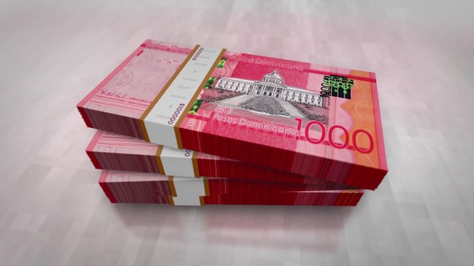 多米尼加比索货币钞票堆包动画