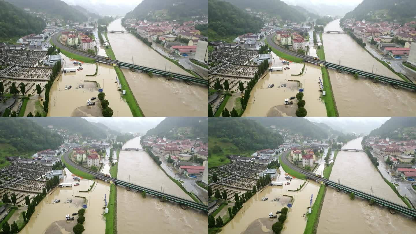 城镇部分地区因河水泛滥而被淹没