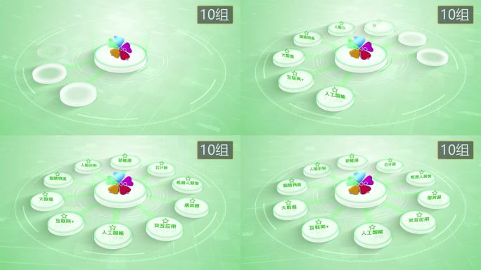 无插件】4K淡绿色科技架构分类圆形10大