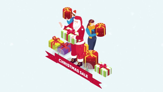 圣诞销售季节——圣诞老人和礼品盒