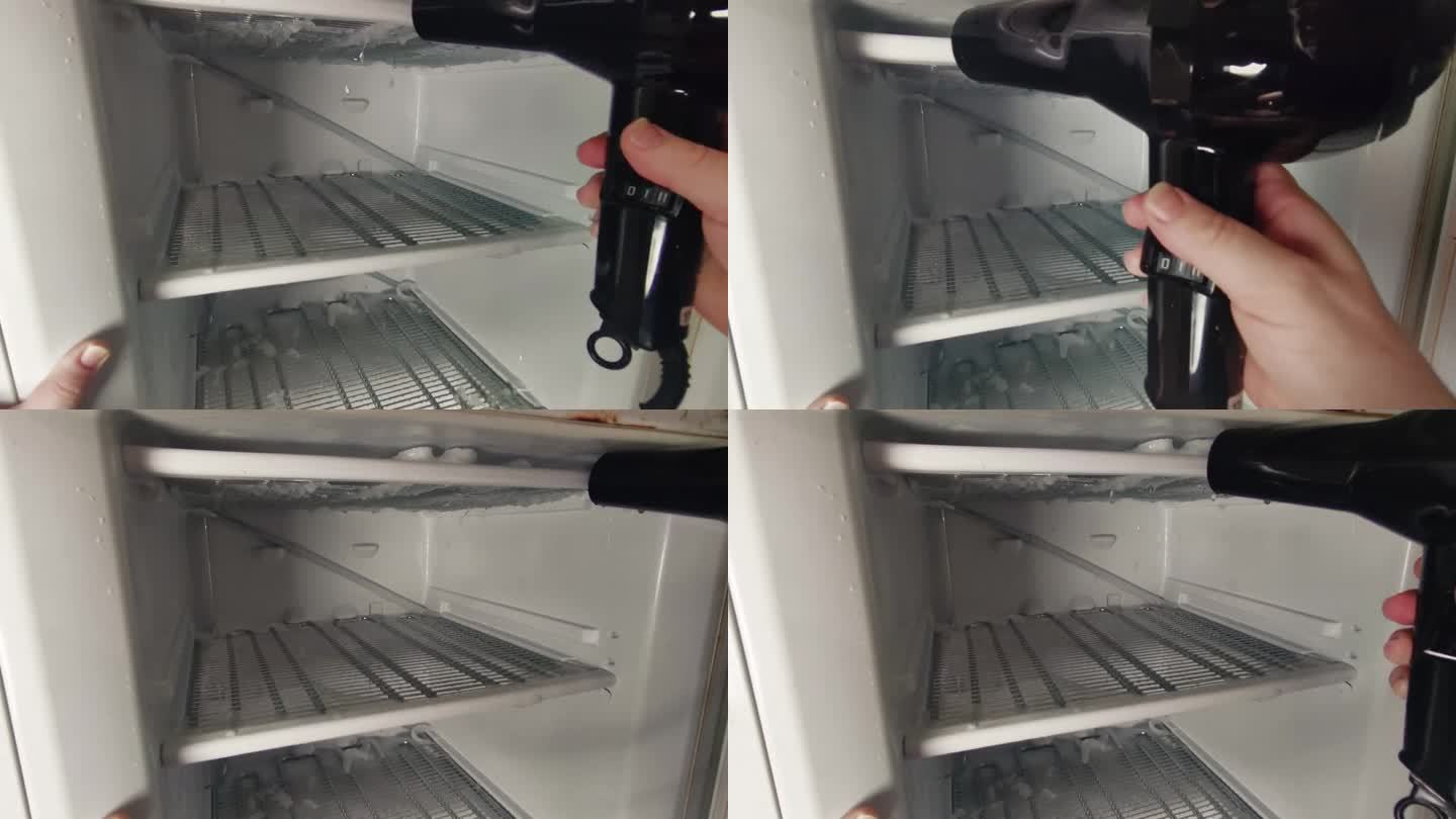 用吹风机把冰箱里的冰融化
