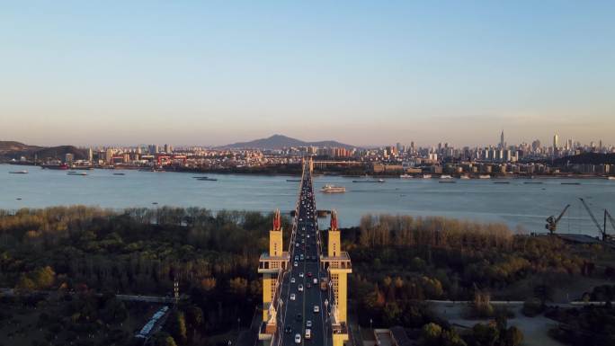 南京长江大桥桥北航拍4K