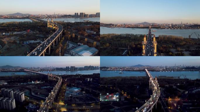 南京长江大桥桥北航拍4K