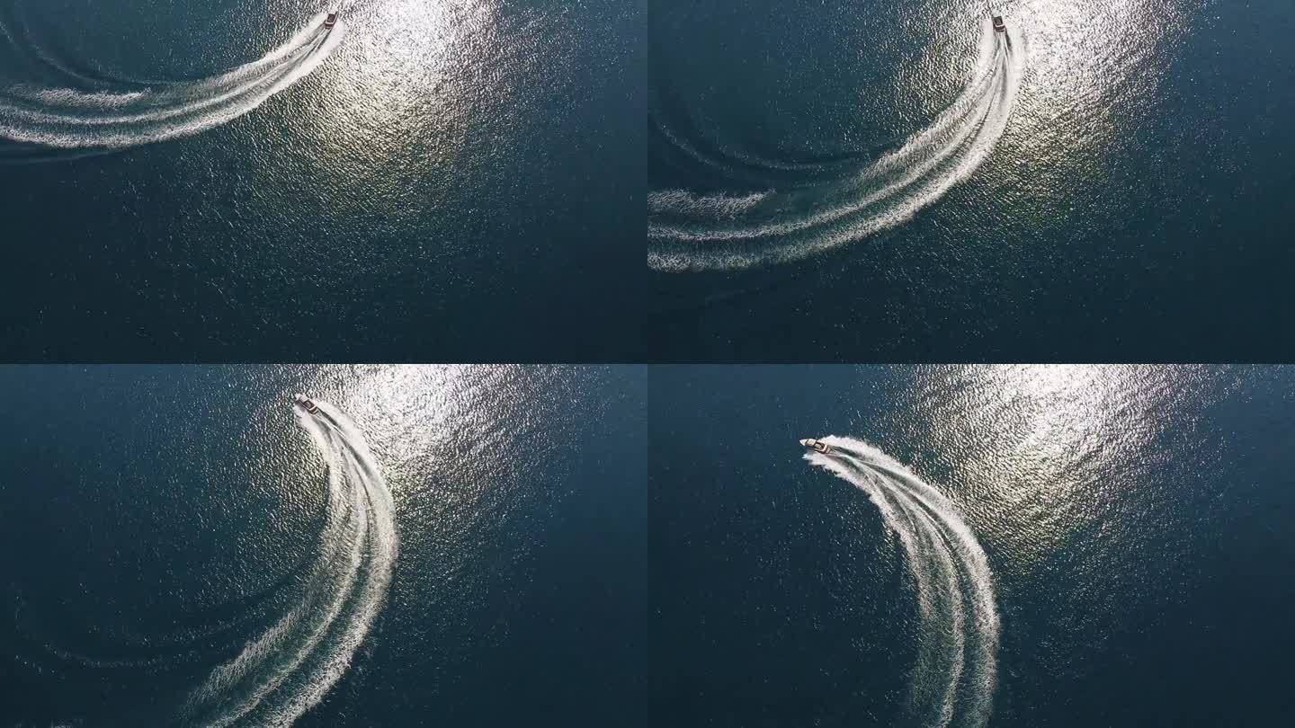 无人机拍摄的快艇在爱琴海航行的视频，雅典，希腊