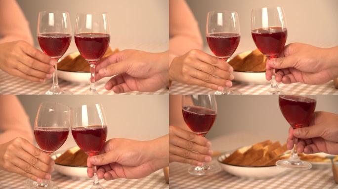 4K西式早餐红酒碰杯实拍视频