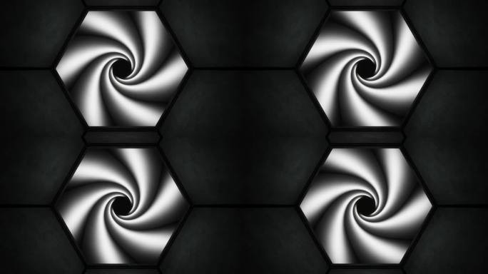 黑白科幻六角形隧道背景VJ循环在4K