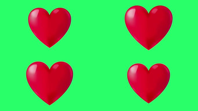 动画红色的心形漂浮在绿色的屏幕上。