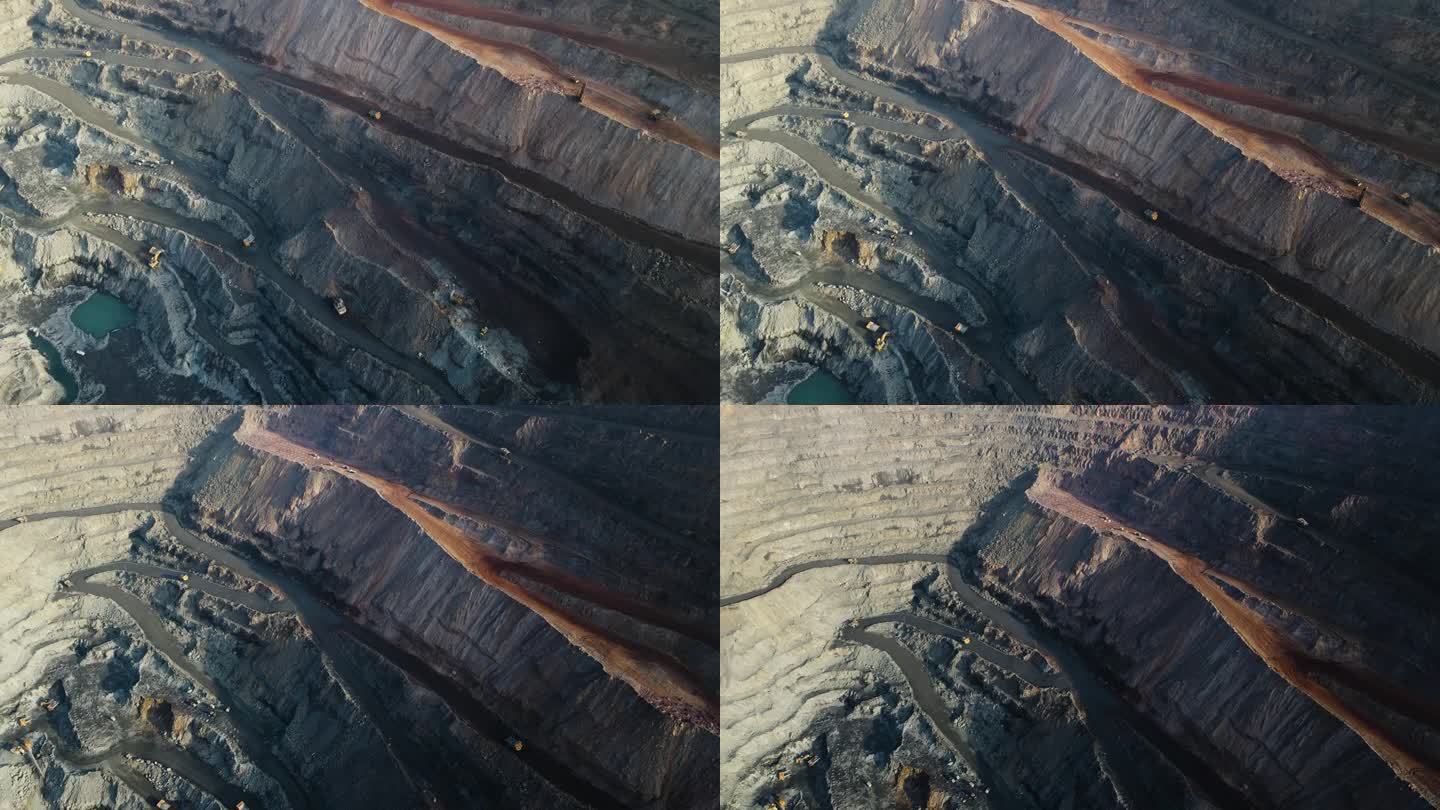 铁矿露天矿铁矿开采航拍视频素材4K。