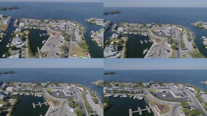 4K无人机视频(多莉拍摄)的海滩公园，码头，并在哈德逊海滩海滨住宅在墨西哥湾在佛罗里达州