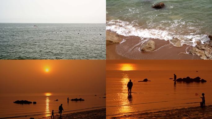 北戴河沙滩、海浪、日出、快艇赶海剪影