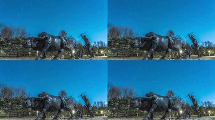 铁牛雕塑星空星轨延时摄影-残影
